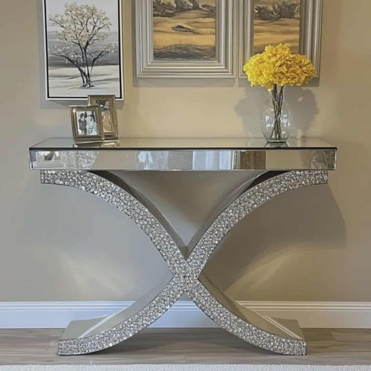 Modern Luxury Mirror Crystal Diamonds Console Table