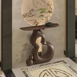 Modern Art Sculptural Console Table with Abstract Marble Base Top
