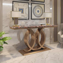 Lade das Bild in den Galerie-Viewer, Modern Stainless Steel Console Table with Marble Top Rose Gold Finish
