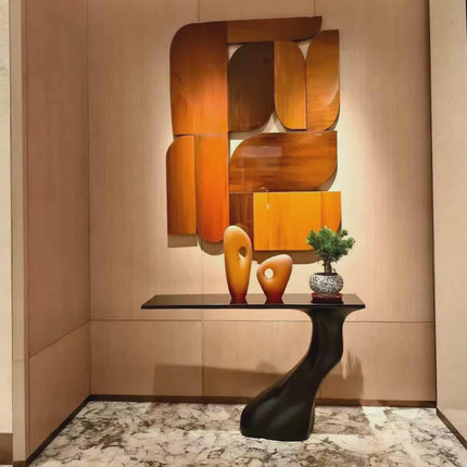 Modern Artistic Black Console Table with Sculptural Base Design