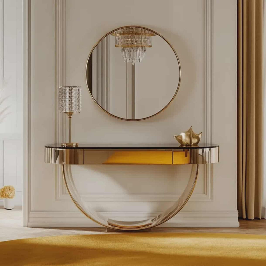 Luxury Modern Gold Console Table with Curved Base