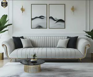 Luxury Modern Velvet Sofa with Gold Accents – 3-Seater