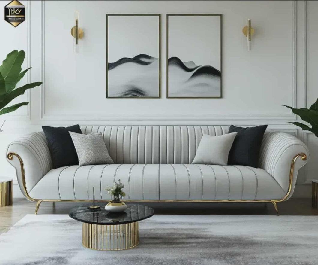Luxury Modern Velvet Sofa with Gold Accents – 3-Seater