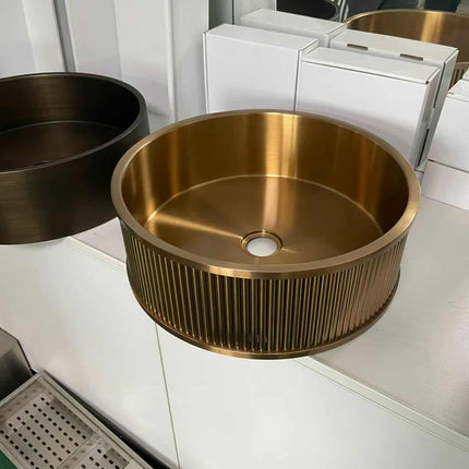 304 Stainless Steel Gold Round with Hand Art Designs Wash Basin