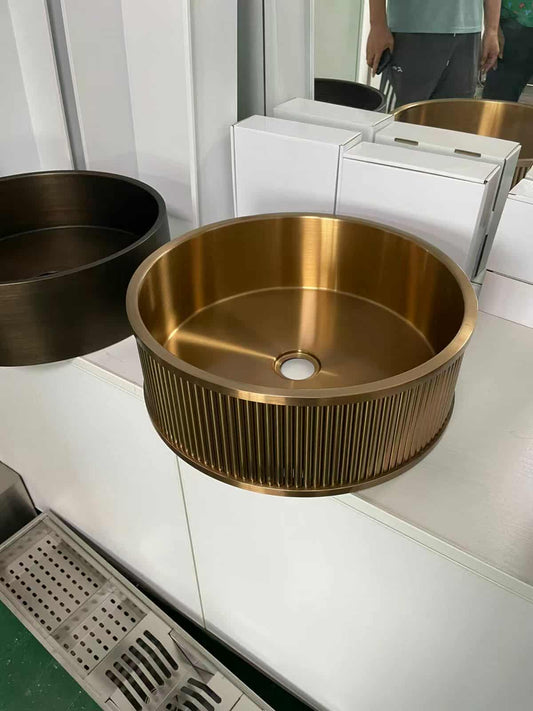 304 Stainless Steel Gold Round with Hand Art Designs Wash Basin