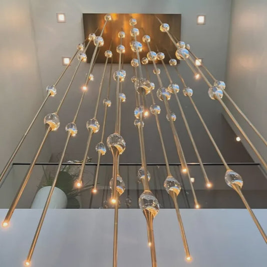 Modern Luxury Long Gold Crystal Drop Chandelier for Staircase and Foyer
