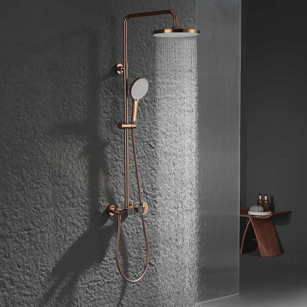 Rose Gold Rail Brass Luxury Wall Thermostatic Bathroom Shower Faucet Rain Faucet Set the Shower