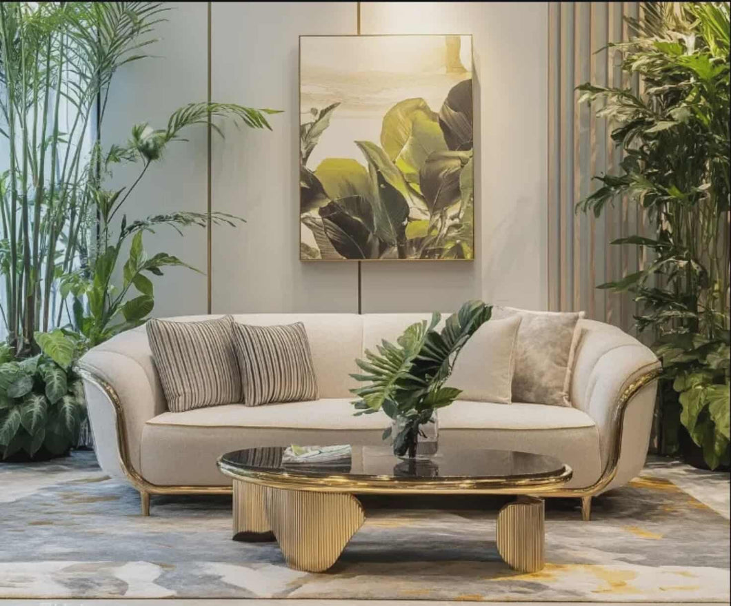 Luxury Velvet Sofa with Gold Stainless Steel Frame – Modern 3-Seater