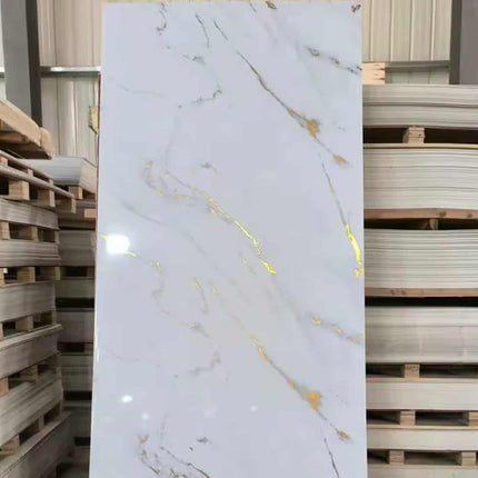 PVC Calcium Powder Gold and White Marble Exterior Wall Decorative Panel Indoor