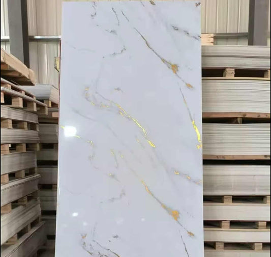 PVC Calcium Powder Gold and White Marble Exterior Wall Decorative Panel Indoor