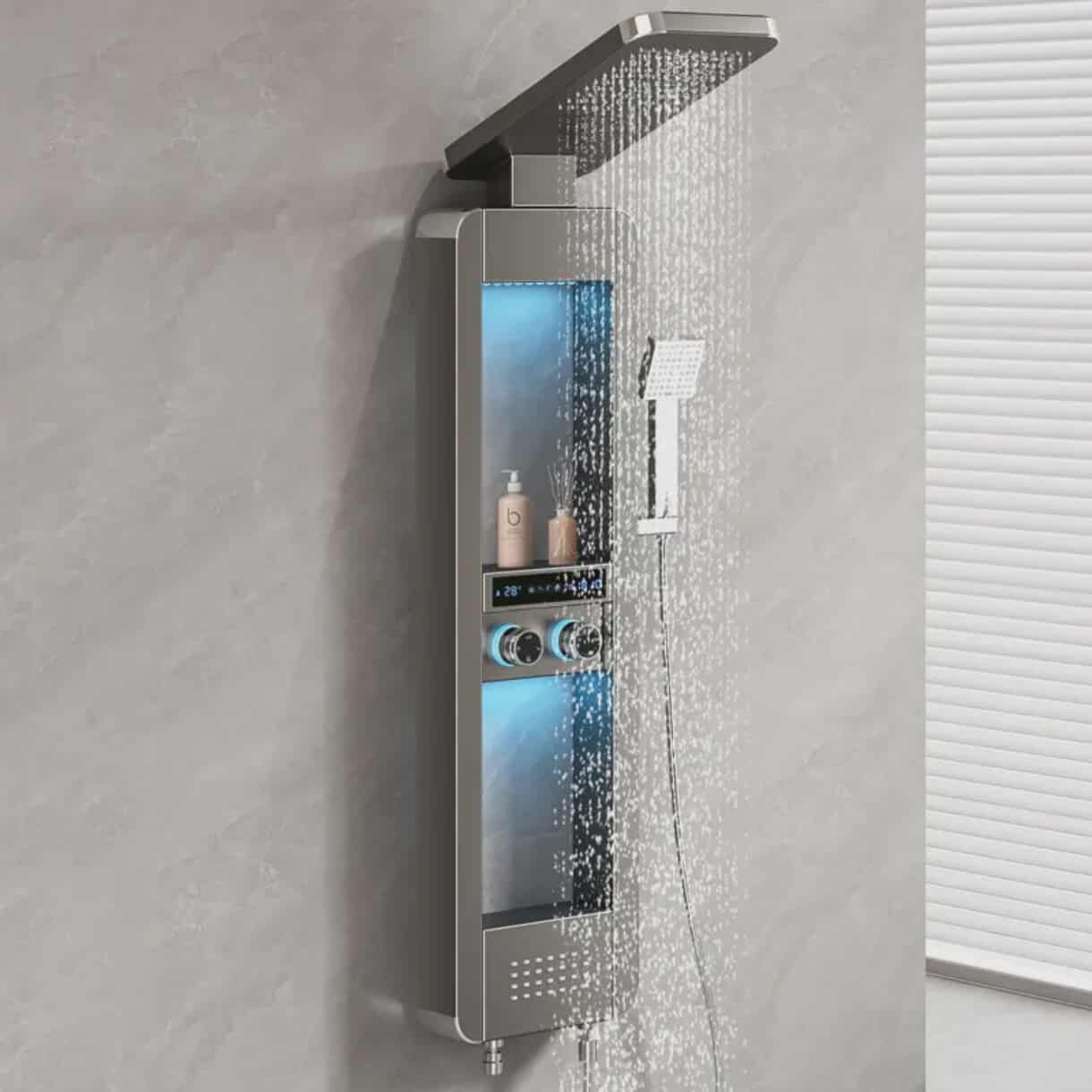 Smart Home Bathroom Shower Set with Storage Soft Spray Pattern Brushed Finish