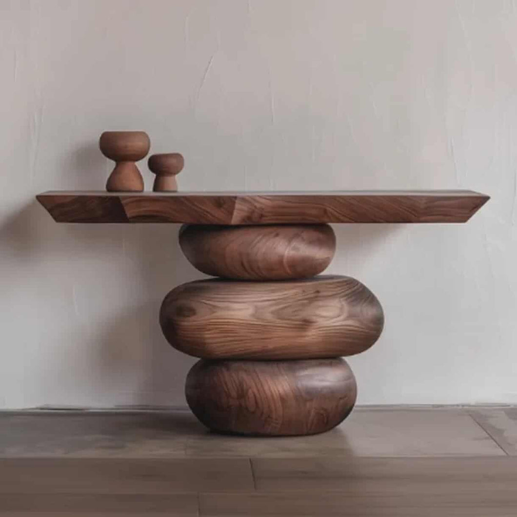 Modern Sculptural Solid Wood Console Table – Artistic Natural Design
