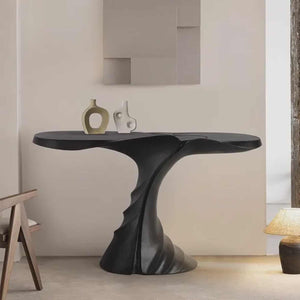 Modern Sculptural Black Console Table with Artistic Curved Base