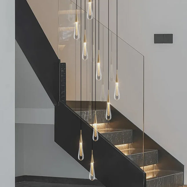 Modern Luxury Nordic Gold Rain Drop LED Crystal Suspension Pendant Light