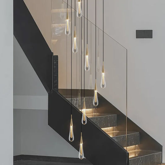 Modern Luxury Nordic Gold Rain Drop LED Crystal Suspension Pendant Light