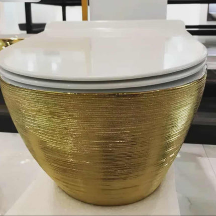 Hanging Wall Mounted Toilet Bowl Gold Electroplated with system