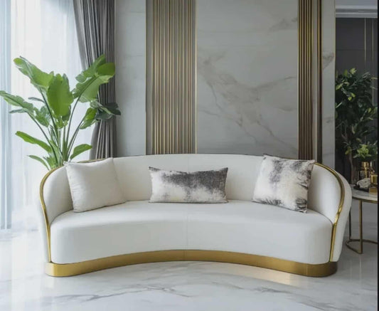 Modern 3 Seater White Gold Sofa Couch Minimalist Leather or Linen Customize Living Room