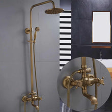 Charger l&#39;image dans la galerie, Brass Arm Rainfall Shower Head Wall Mounted Shower Set with Bath &amp; Shower Faucets
