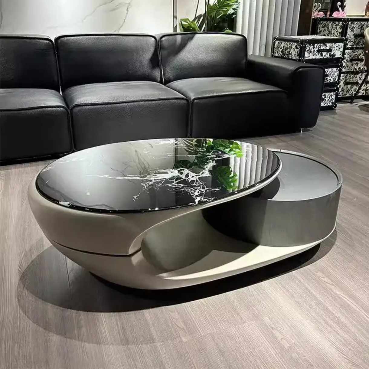 Modern Luxury Black Marble Center Table with 304 Stainless Steel Base