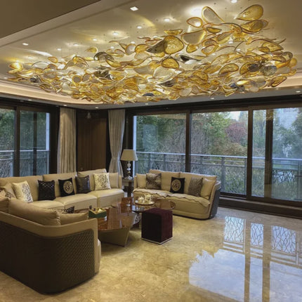 Modern Luxury Handmade Glass Leaf Ceiling Chandelier – Artistic Gold Light Fixture