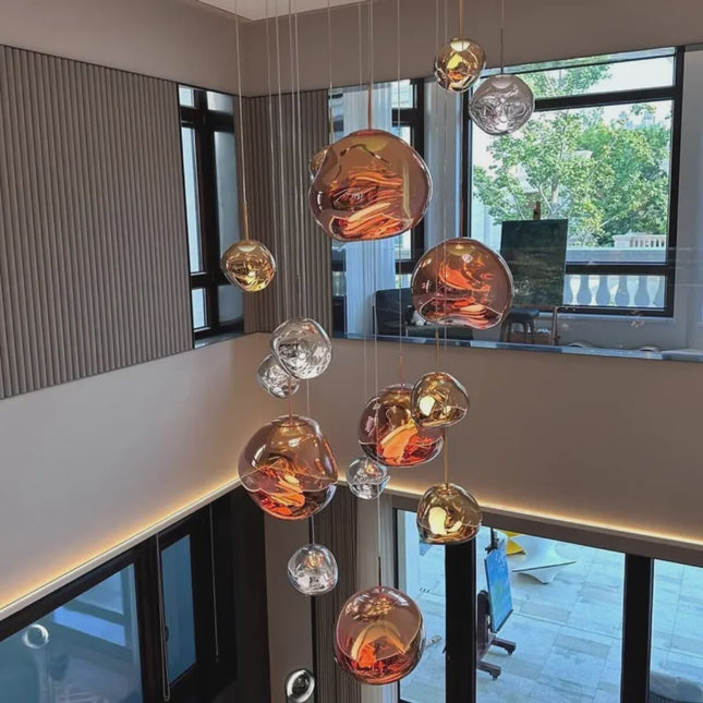 Modern Amber &amp; Gold Bubble Glass Chandelier – Luxury Multi-Color LED Pendant Light