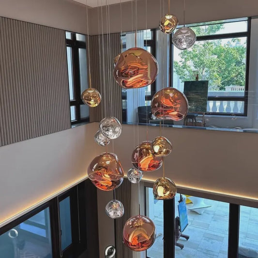Modern Amber &amp; Gold Bubble Glass Chandelier – Luxury Multi-Color LED Pendant Light