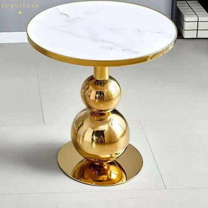 Moderner, luxuriöser runder Beistelltisch aus Marmor mit goldfarbenem Gestell aus Edelstahl 304. 