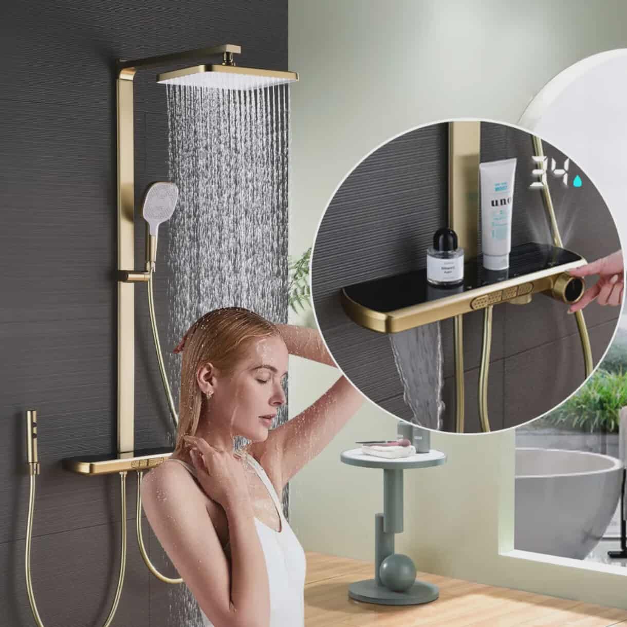 Luxury High-end Wall Mounted Rain Shower System Thermostatic Digital Smart Shower Set