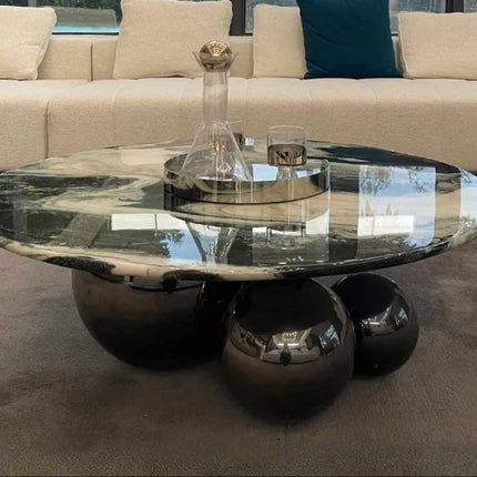 Luxury Modern Custom Made Nordic Black Italian Round Marble Coffee Table