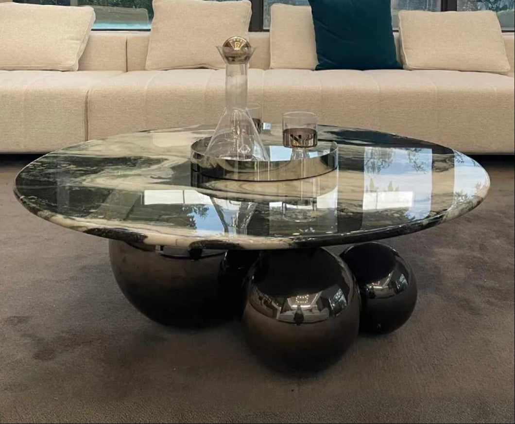 Luxury Modern Custom Made Nordic Black Italian Round Marble Coffee Table