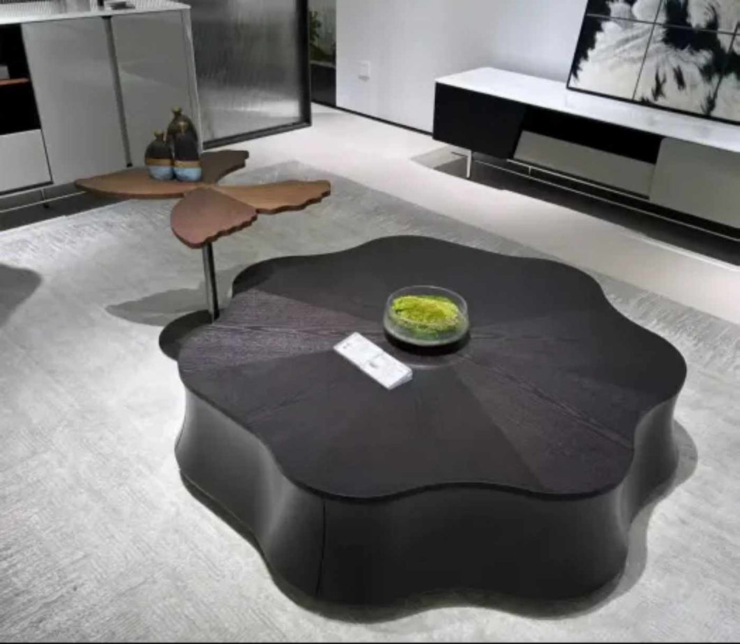 Modern Simple High-Grade Black Solid Wood Storage Coffee Table Minimalist Flower Design