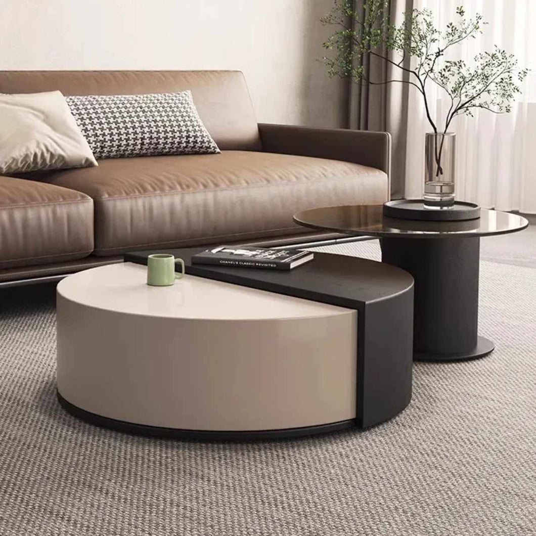 Luxury Nordic Modern Round Wood Coffee Table Expandable Drawers