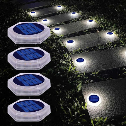 Solar Powered Outdoor Deck Lights IP68 Waterproof Round PC Shell LED