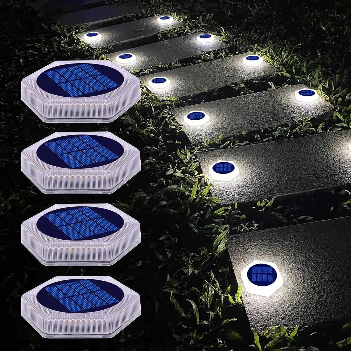 Solar Powered Outdoor Deck Lights IP68 Waterproof Round PC Shell LED