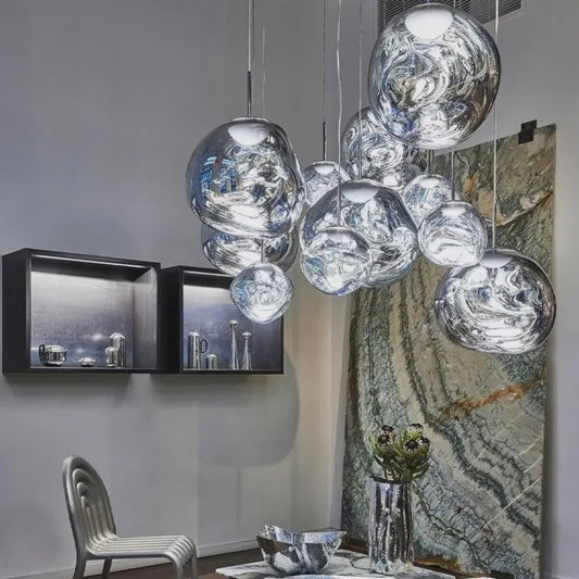 Modern Luxury Chrome Bubble Glass Ball LED Chandelier