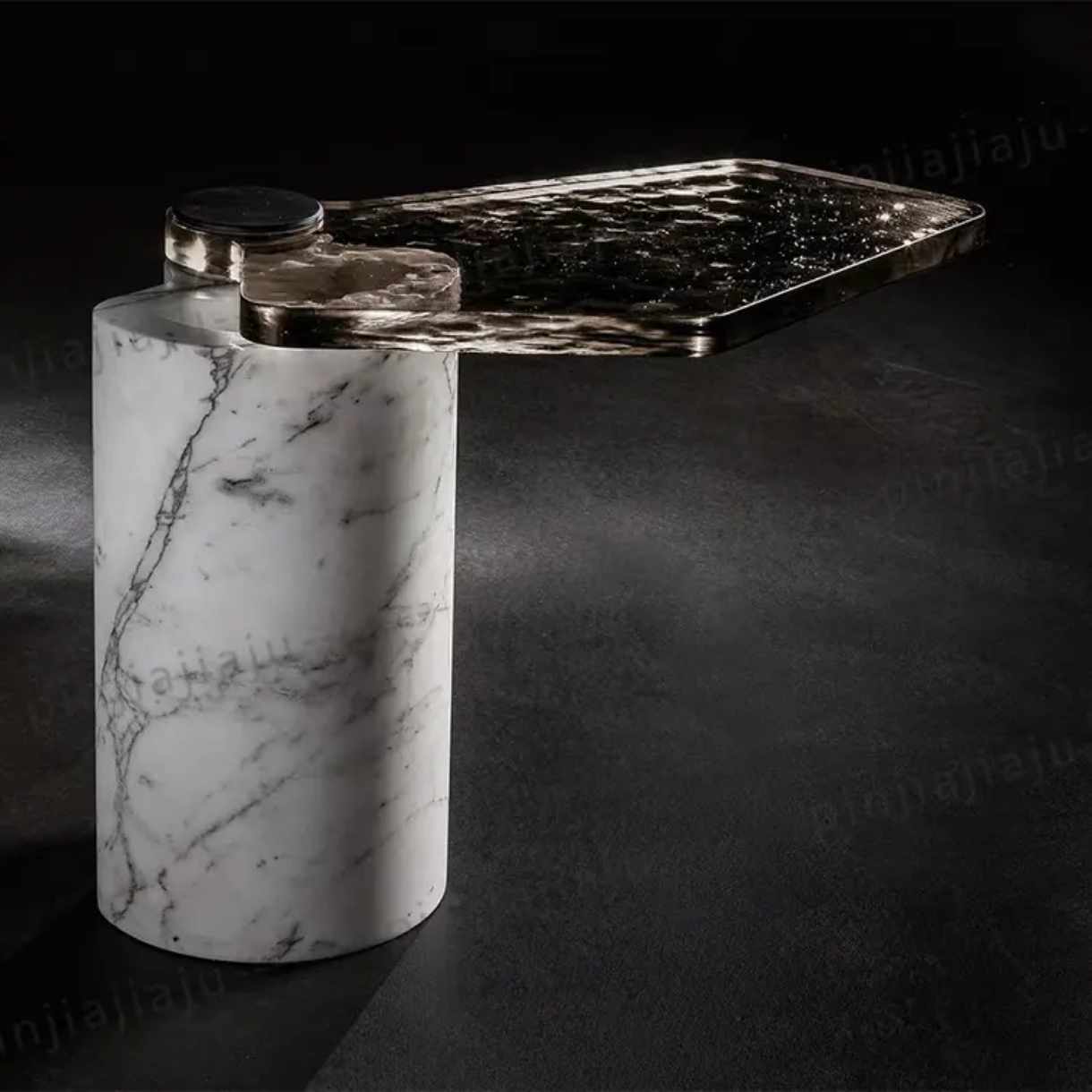 Luxury Modern Marble and Tempered Glass Side Table
