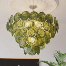 Load image into Gallery viewer, Modern Green Glass Disc Chandelier – Luxury Artistic Ceiling Light
