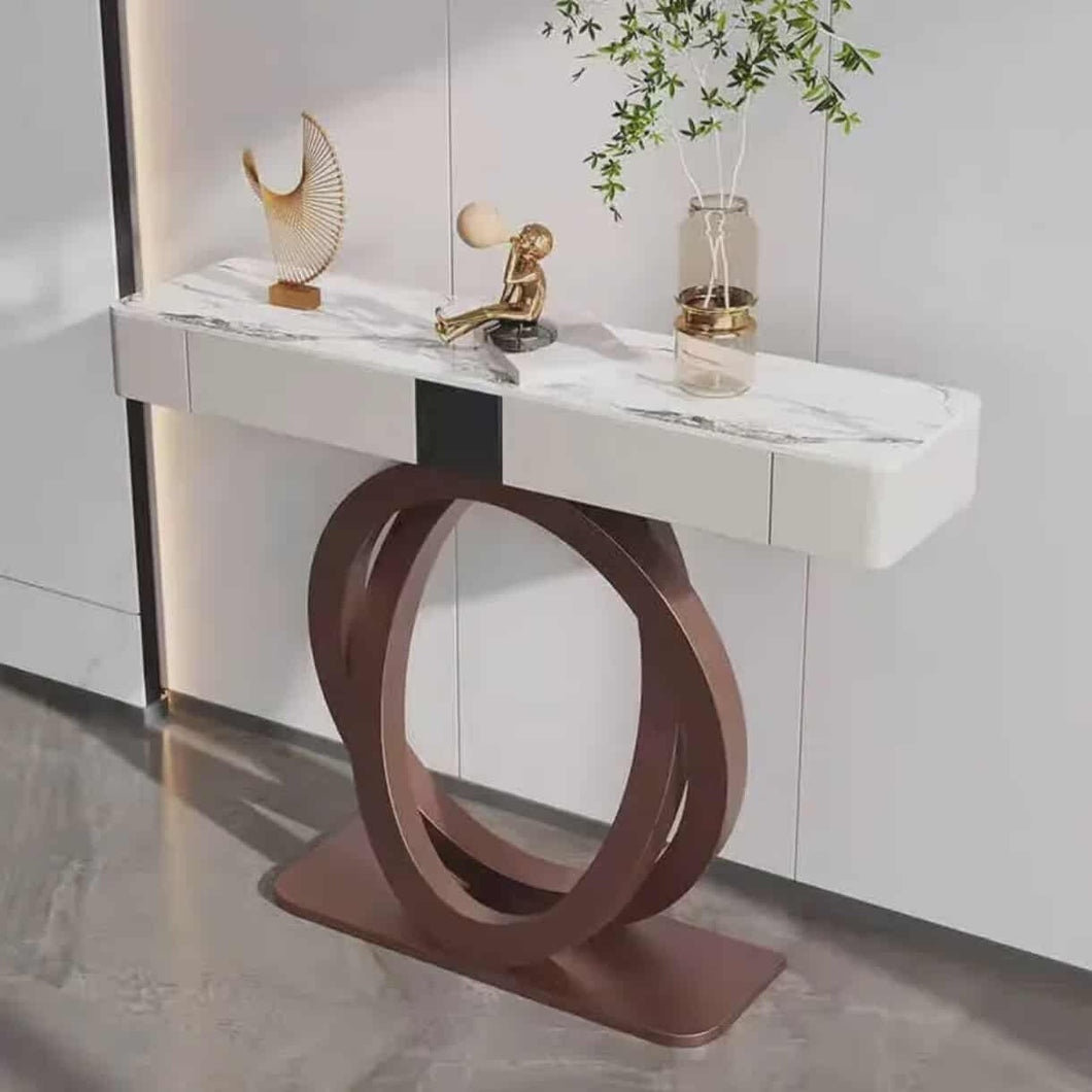 Luxury Rock Slab Entrance Counter Italian Style Semi-circular Entrance Cabinet Modern Minimalist