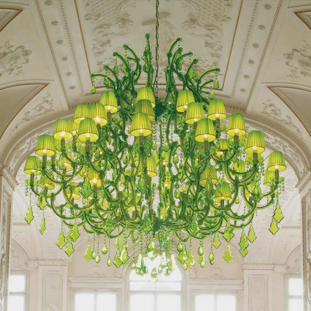 Modern Large Luxury Crystal Chandelier with Green Glass Shades