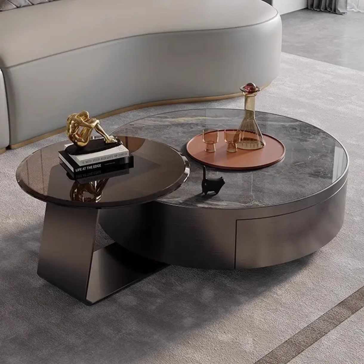 Modern Elegance Black Marble and Stainless-Steel Round Center Table