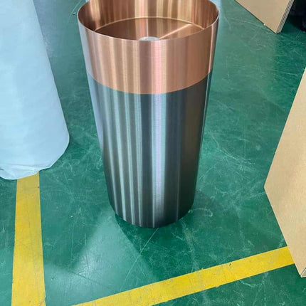 Green and Rose Gold Round Pedestal Bathroom Sink Stainless Steel