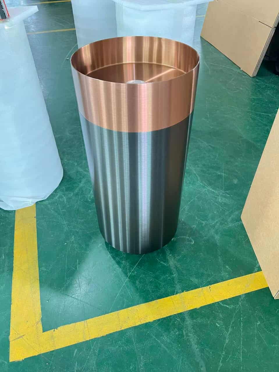 Green and Rose Gold Round Pedestal Bathroom Sink Stainless Steel