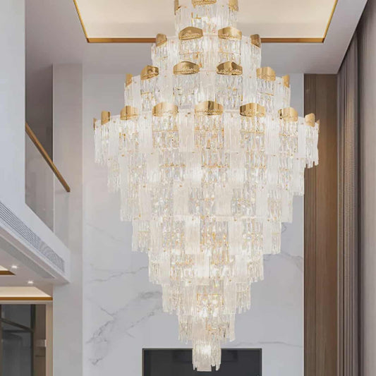 Luxury Modern Style Gold Real K9 Crystal Chandelier Living Room High Ceiling Light- CUSTOMIZE FOR OTHER SIZES