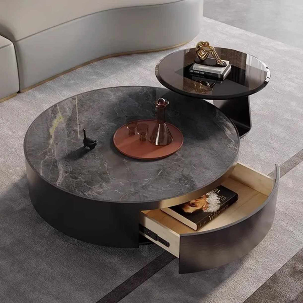 Modern Elegance Black Marble and Stainless-Steel Round Center Table