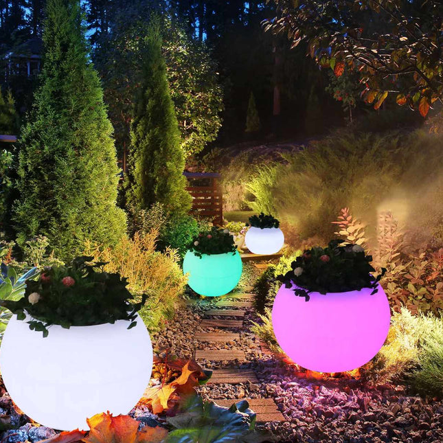Round LED Flower Vase Pot – Outdoor Garden, Yard, and Pool Decorative Planter