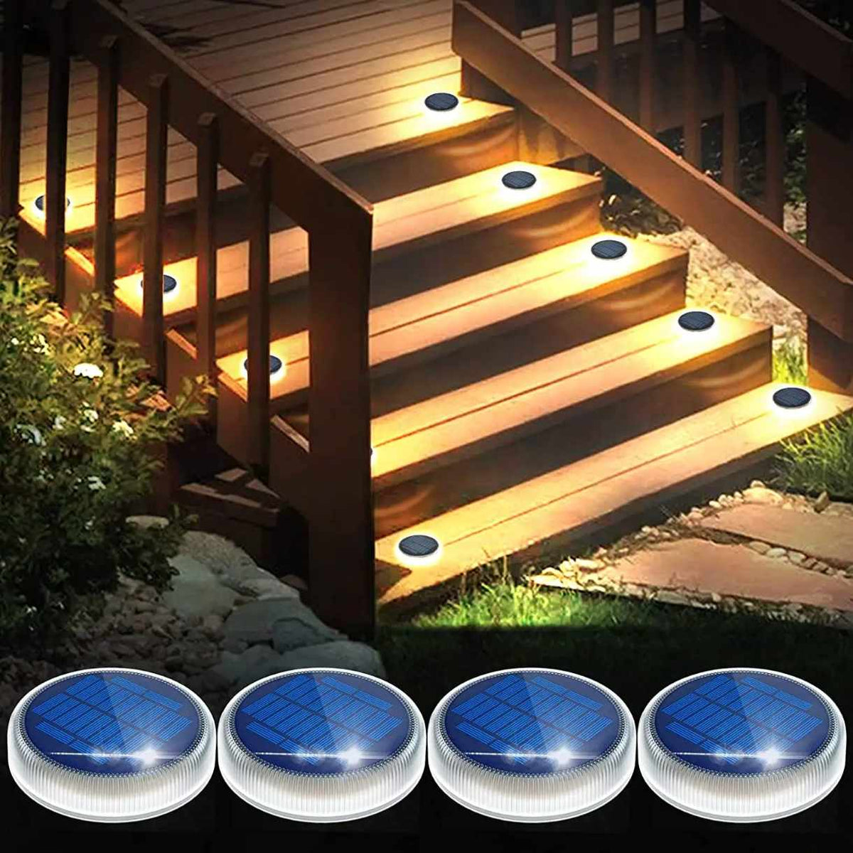 Solar LED Step Lights IP68 Waterproof Outdoor Stair and Pathway Lighti ...