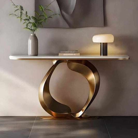 Luxury Modern Console Table with 304 Stainless Steel Base & Marble Top