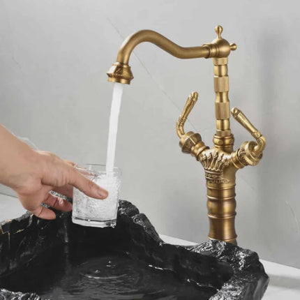 Classic Dual-Handle Kitchen Mixer Tap – Antique Bronze European Brass Faucet