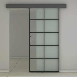 Modern Indoor Glass Pocket Door – Aluminum Track & Steel Frame
