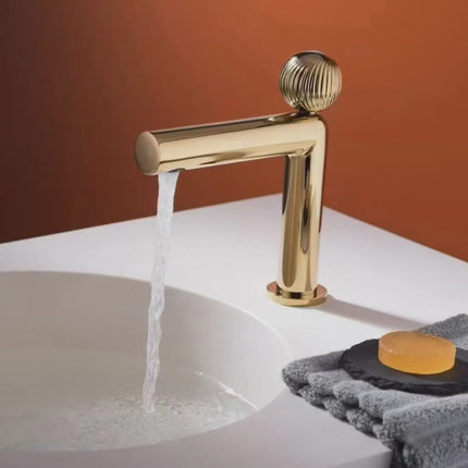 Contemporary Gold Polished Brass Basin Faucet – Hot & Cold Metered Bathroom Tap